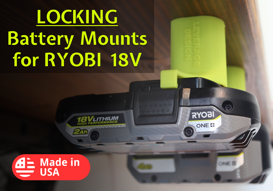 LOCKING! 6 Pack: Ryobi 18V ONE+ Battery Mounts / Hangers / Holders MADE IN USA