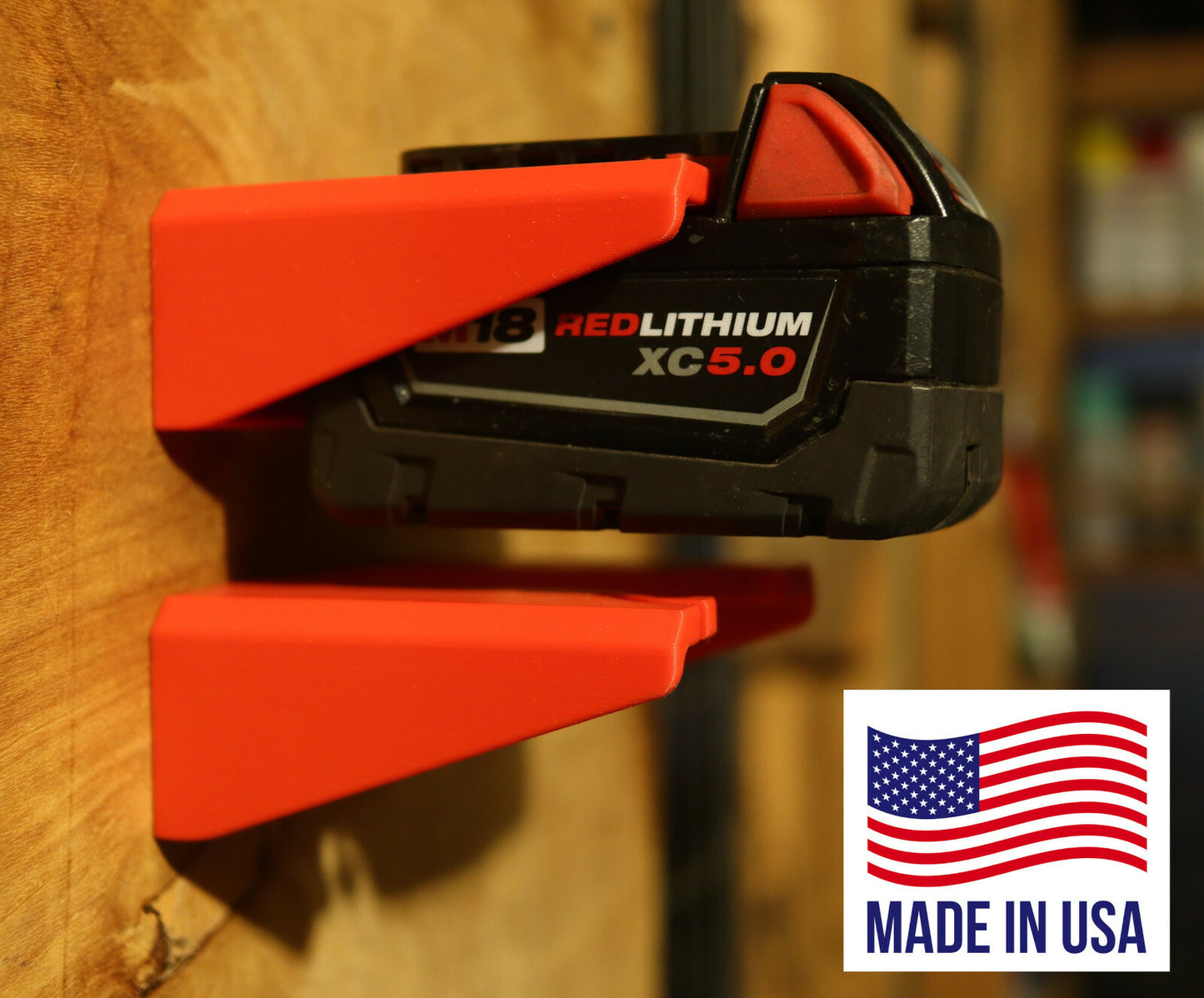 IMPROVED DESIGN: 2 Pack - Milwaukee Battery Holder Wall Mount M18 MADE IN USA