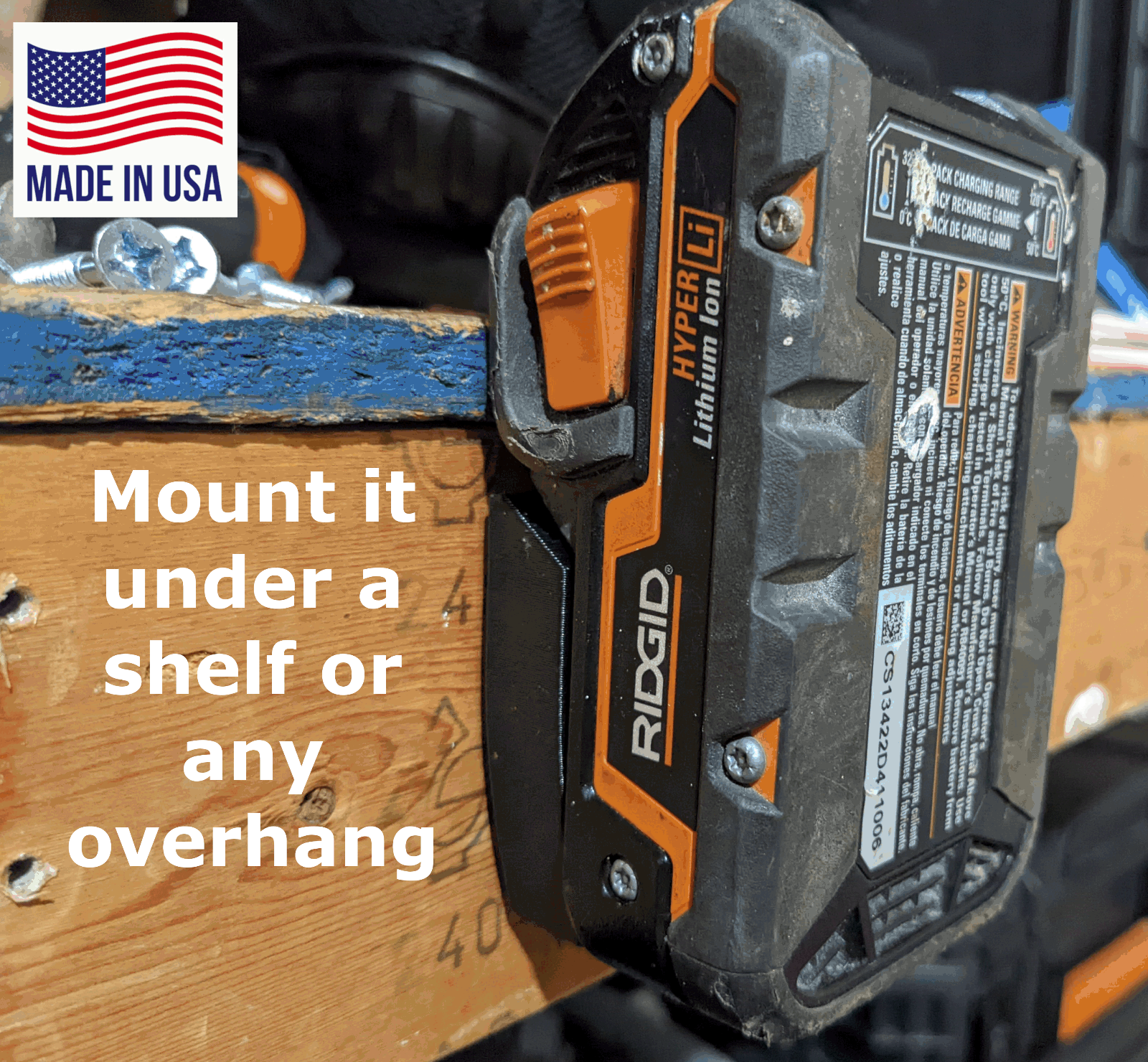 ORANGE! 6 Pack: RIDGID 18V Battery Mounts / Hangers / Holders - MADE IN USA