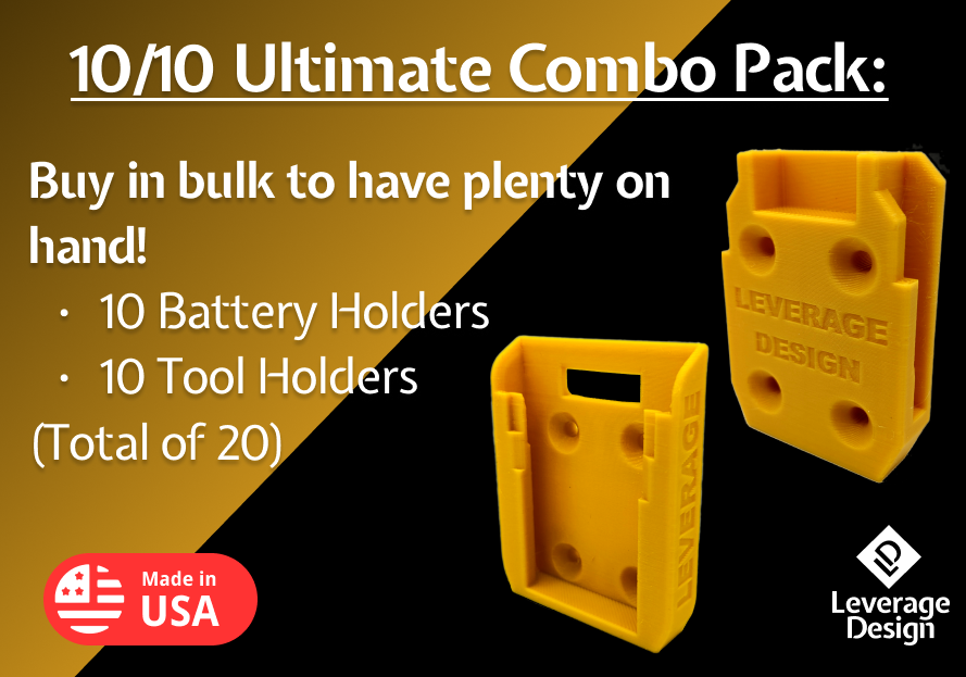 10 / 10 Combo Tool & Battery Mounts/Holders to fit DeWALT 20V 60V - BEST FIT!