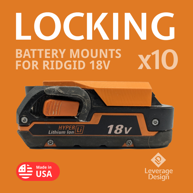 LOCKING! 10 Pack: RIDGID 18V ORANGE Battery Mounts / Holders - MADE IN USA