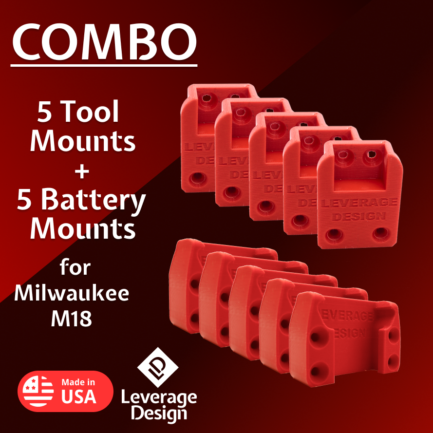 COMBO Pack: 5 / 5 HEAVY DUTY Milwaukee M18 TOOL Holder Mount - MADE IN USA