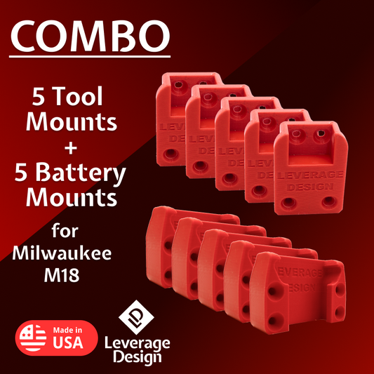 COMBO Pack: 5 / 5 HEAVY DUTY Milwaukee M18 TOOL Holder Mount - MADE IN USA