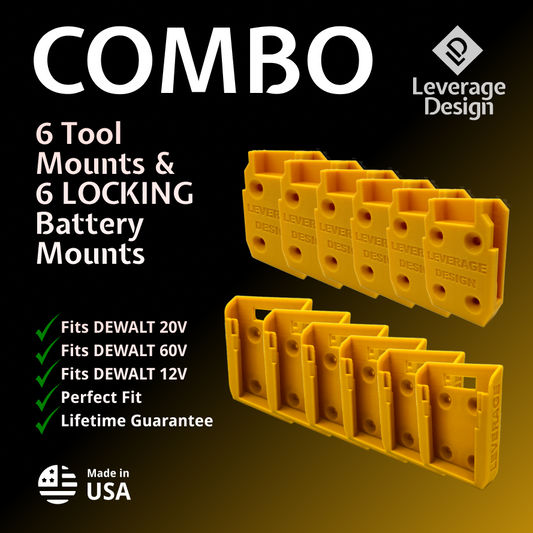 6 / 6 Combo Pack Tool & Battery Mounts/Holders/Brackets for DeWALT 12V 20V 60V