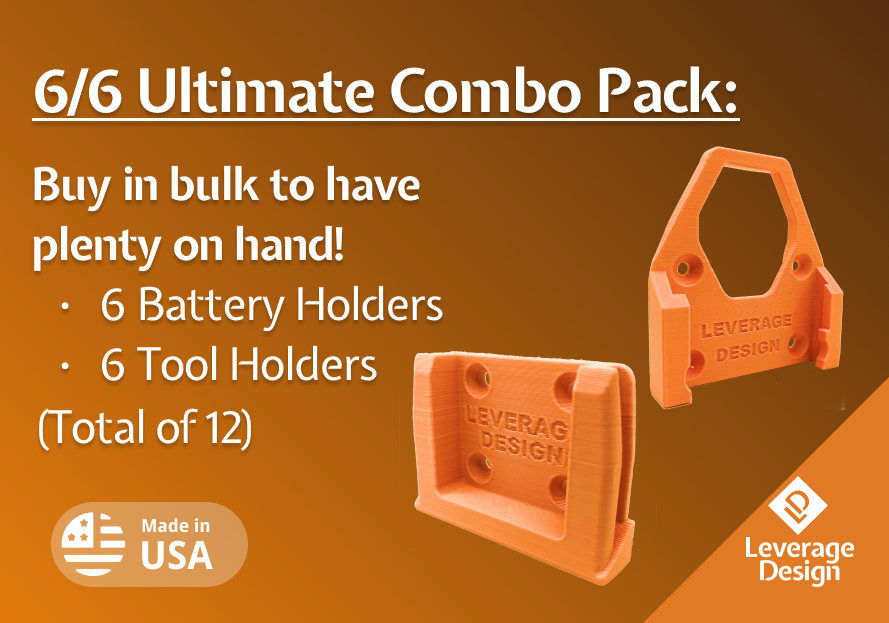 LOCKING! 6 / 6 Combo Pack RIDGID 18V Tool and Battery Mounts / Hangers / Holders