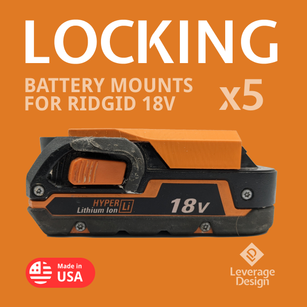 LOCKING! 5 Pack: RIDGID 18V ORANGE Battery Mounts / Holders - MADE IN USA