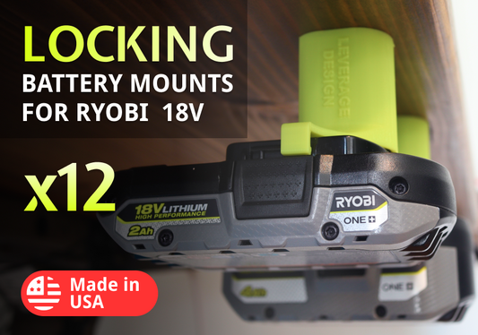 LOCKING! 12 Pack: Ryobi 18V ONE+ Battery Mounts / Hangers / Holders MADE IN USA