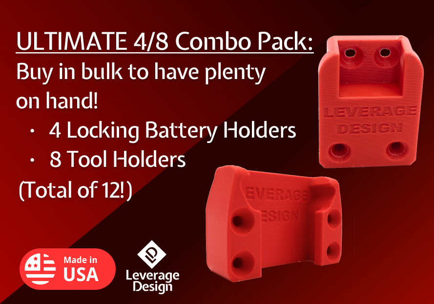 COMBO: 8 / 4 HEAVY DUTY Milwaukee M18 TOOL and Battery Holders Mount MADE IN USA