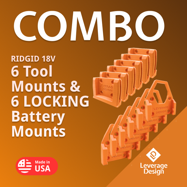 LOCKING! 6 / 6 Combo Pack RIDGID 18V Tool and Battery Mounts / Hangers / Holders