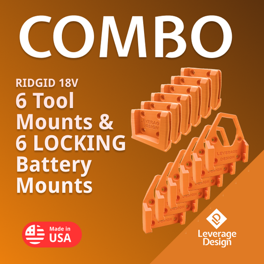 LOCKING! 6 / 6 Combo Pack RIDGID 18V Tool and Battery Mounts / Hangers / Holders