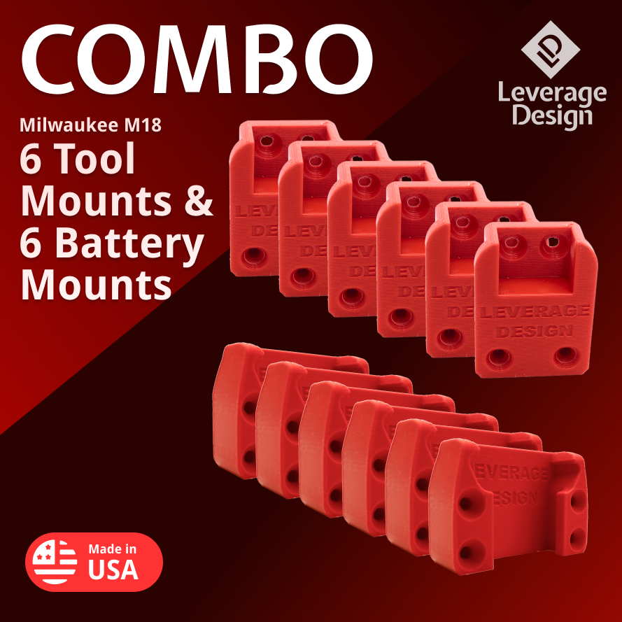 COMBO: 6 / 6 HEAVY DUTY Milwaukee M18 TOOL and Battery Holders Mount MADE IN USA