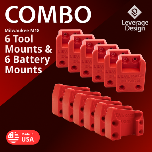COMBO: 6 / 6 HEAVY DUTY Milwaukee M18 TOOL and Battery Holders Mount MADE IN USA