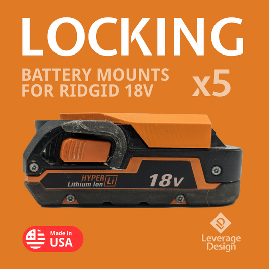 LOCKING! 5 Pack: RIDGID 18V ORANGE Battery Mounts / Holders - MADE IN USA