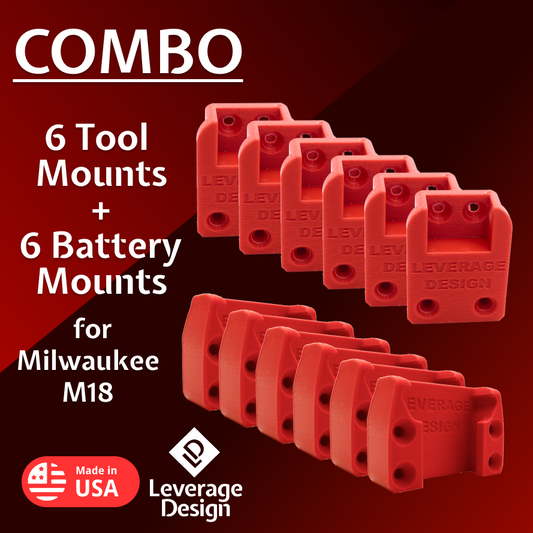 COMBO: 6 / 6 HEAVY DUTY Milwaukee M18 TOOL and Battery Holders Mount MADE IN USA